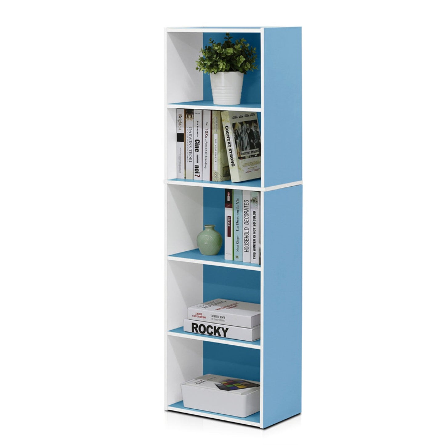 11055 5 - Tier Reversible Color Open Shelf Bookcase, White / Pink